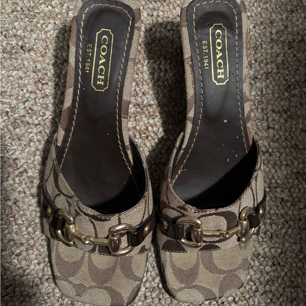 Coach Women's Tan and Brown Mules